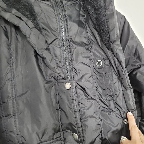 Folia Black Belted Classic Puffer Jacket Lined Hooded Winter Pockets Coat Office - Picture 8 of 16